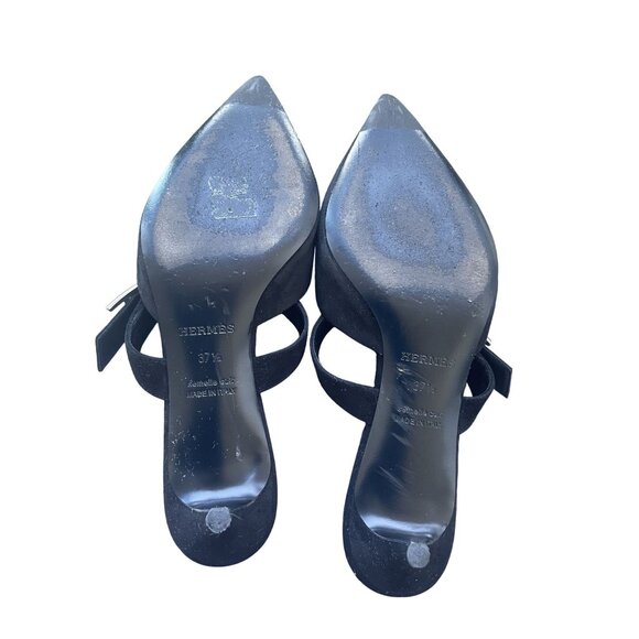 Hermès Black Suede Pointed-Toe Mules With Adjustable Crystal Buckle Strap - Picture 7 of 7